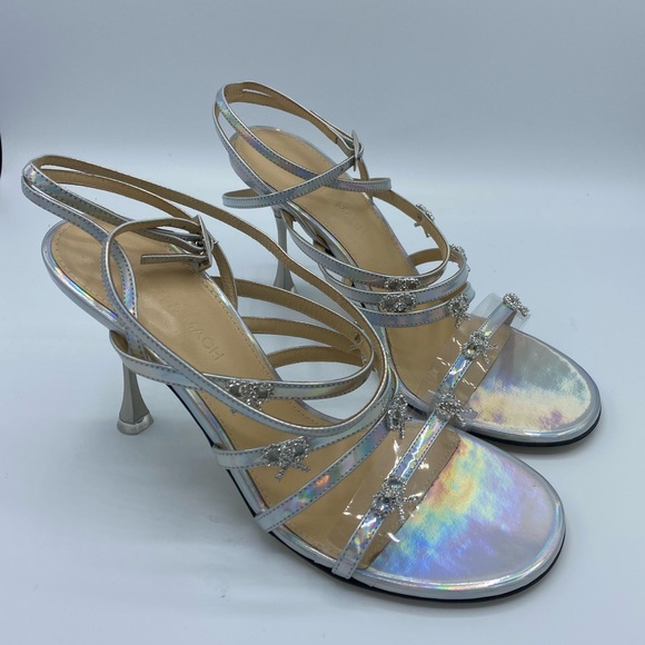 NWOB Mach & Mach Silver Camille Crystal Bow Strappy Sandal - Picture 3 of 9